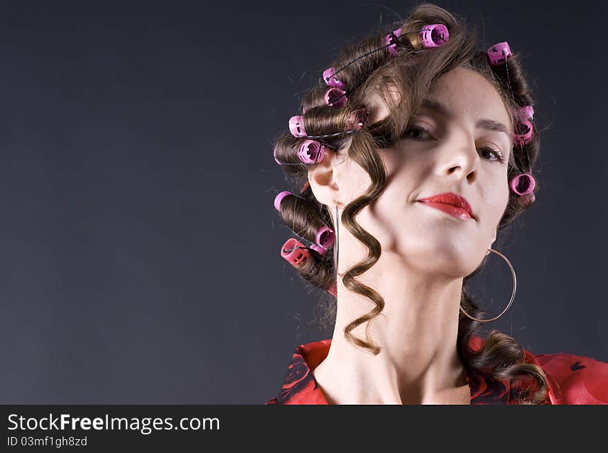 Beautiful Young Woman With Bigoudi On The Hair