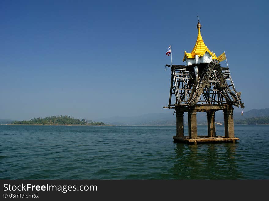 Sunk temple in a lake in Kanchanaburee Province, Thailand. Sunk temple in a lake in Kanchanaburee Province, Thailand