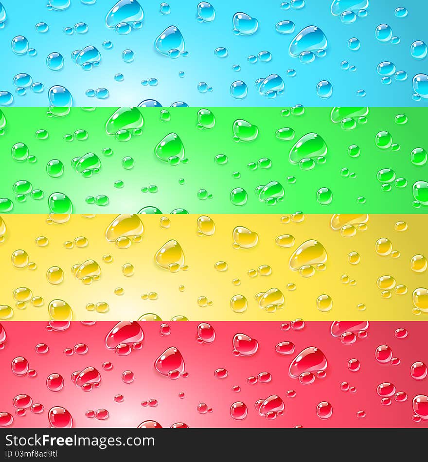 Banners with different liquid drops - water, dew, beer, blood