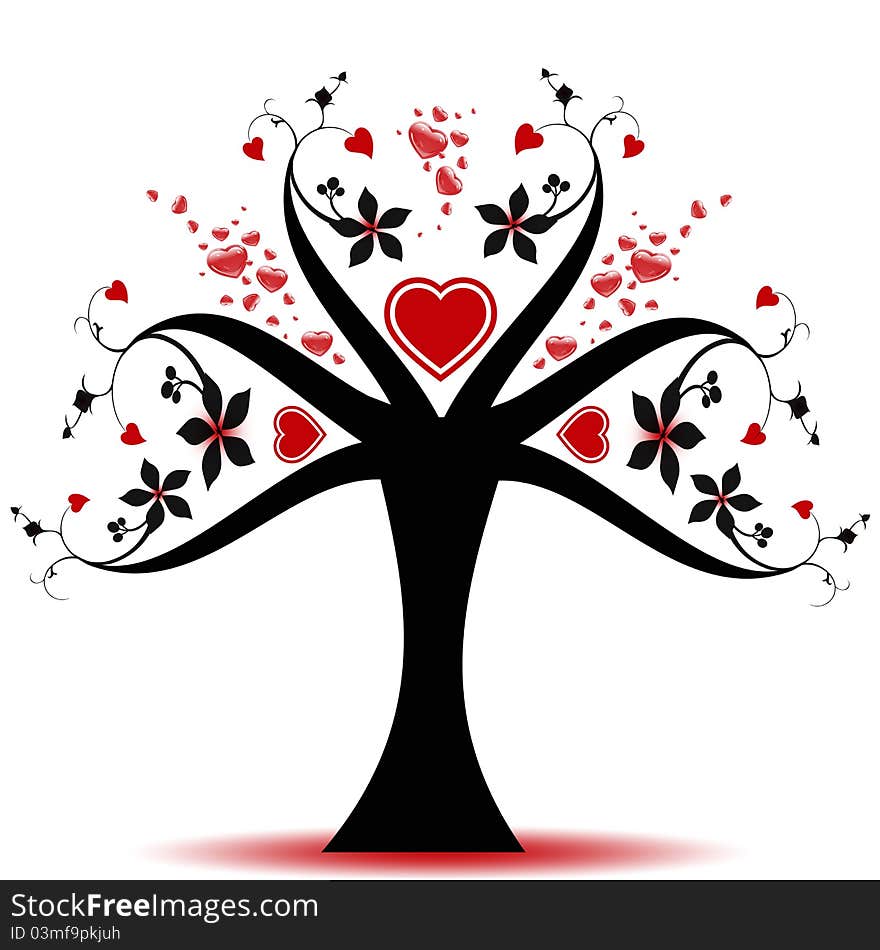 Beautiful valentine tree with hearts pattern