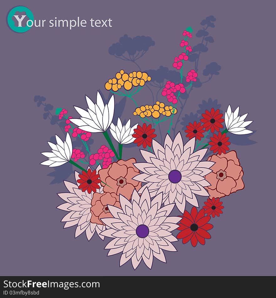 Arrangement of flowers on purple background. Arrangement of flowers on purple background