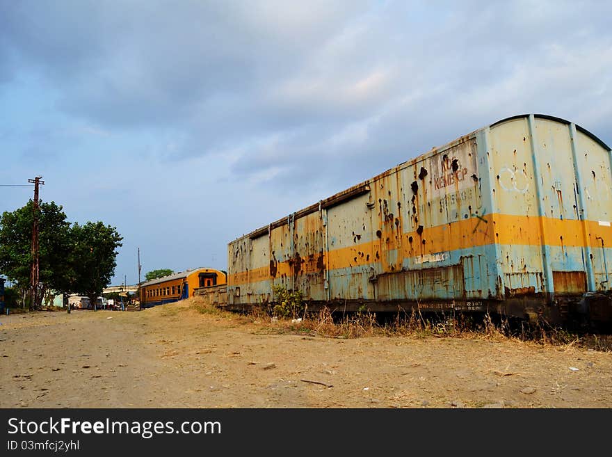 Unusable railway coach, shot in wide angle with cloud, mix into soft HDR image. Unusable railway coach, shot in wide angle with cloud, mix into soft HDR image.