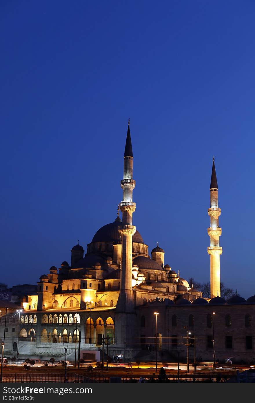 New Mosque at night in Istanbul