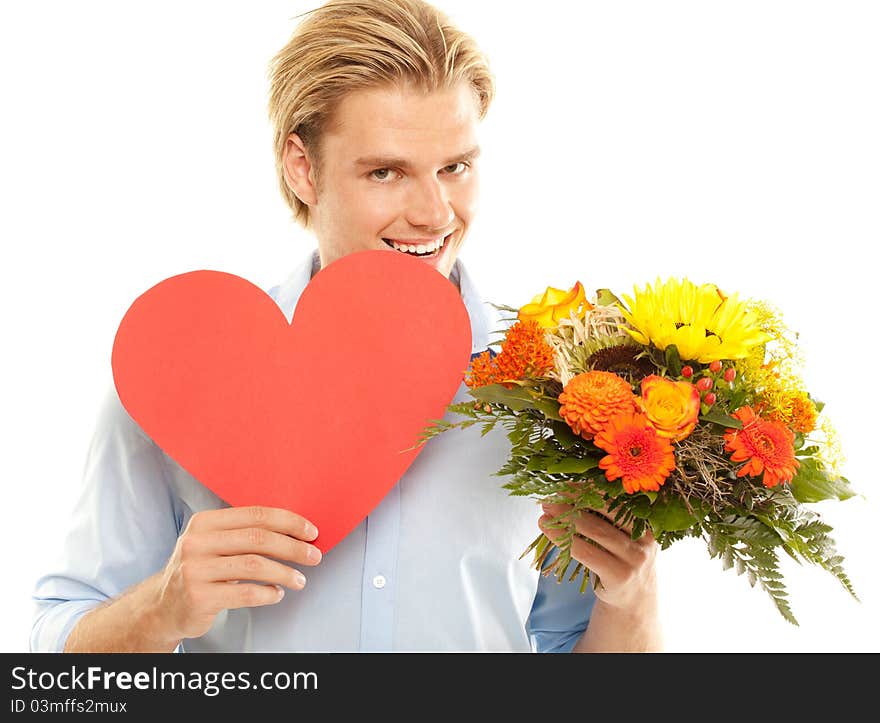 Isolated on white heart and flowers. Isolated on white heart and flowers