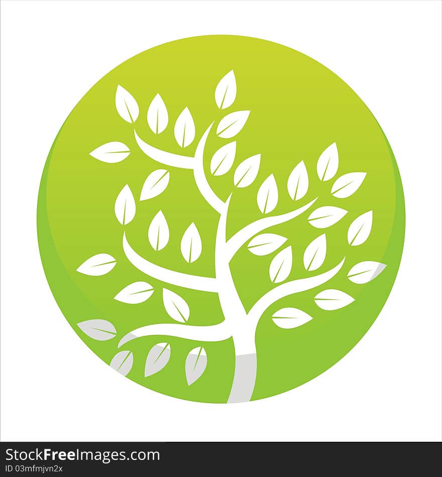 Glossy green tree button isolated on white