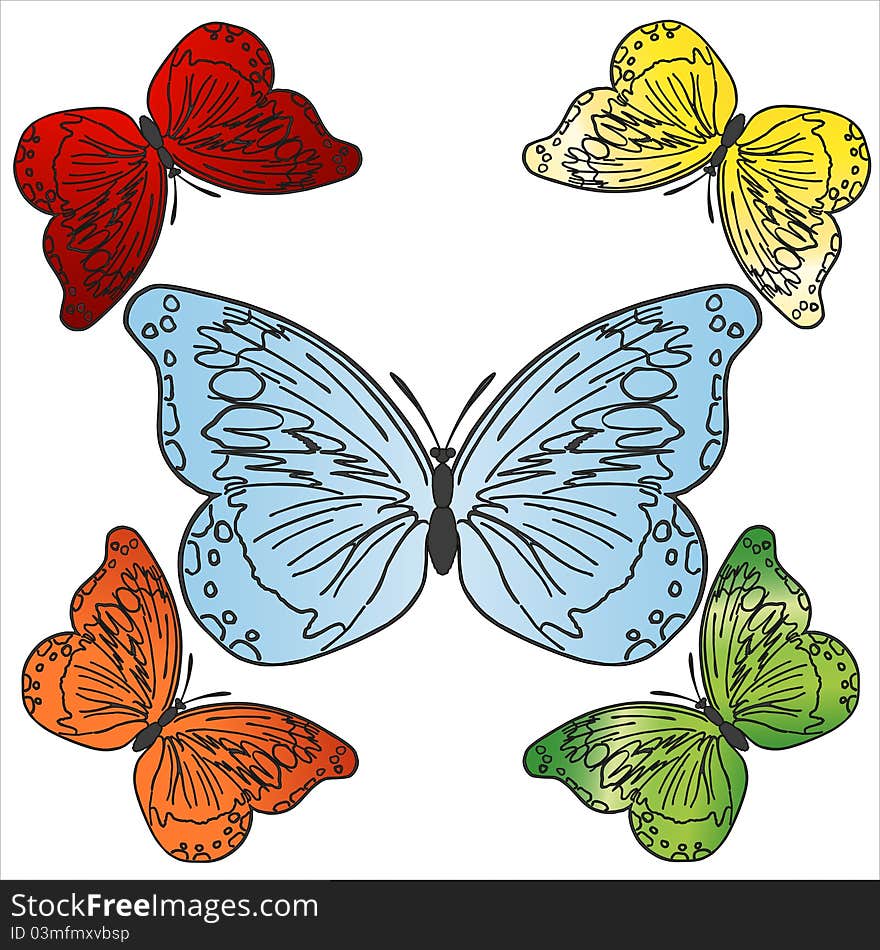 Vector colorful butterflies set