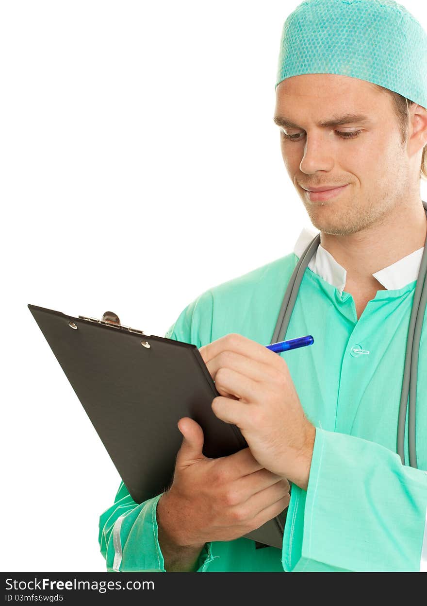 Writing a notice on his board