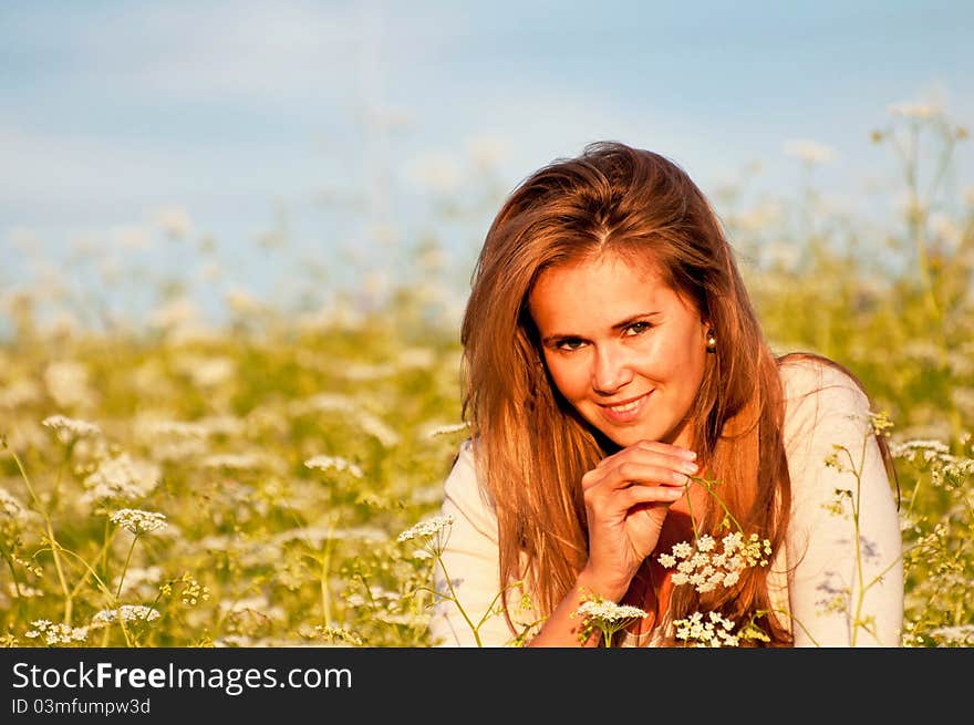 Cute caucasian young woman during the sunset. Cute caucasian young woman during the sunset.