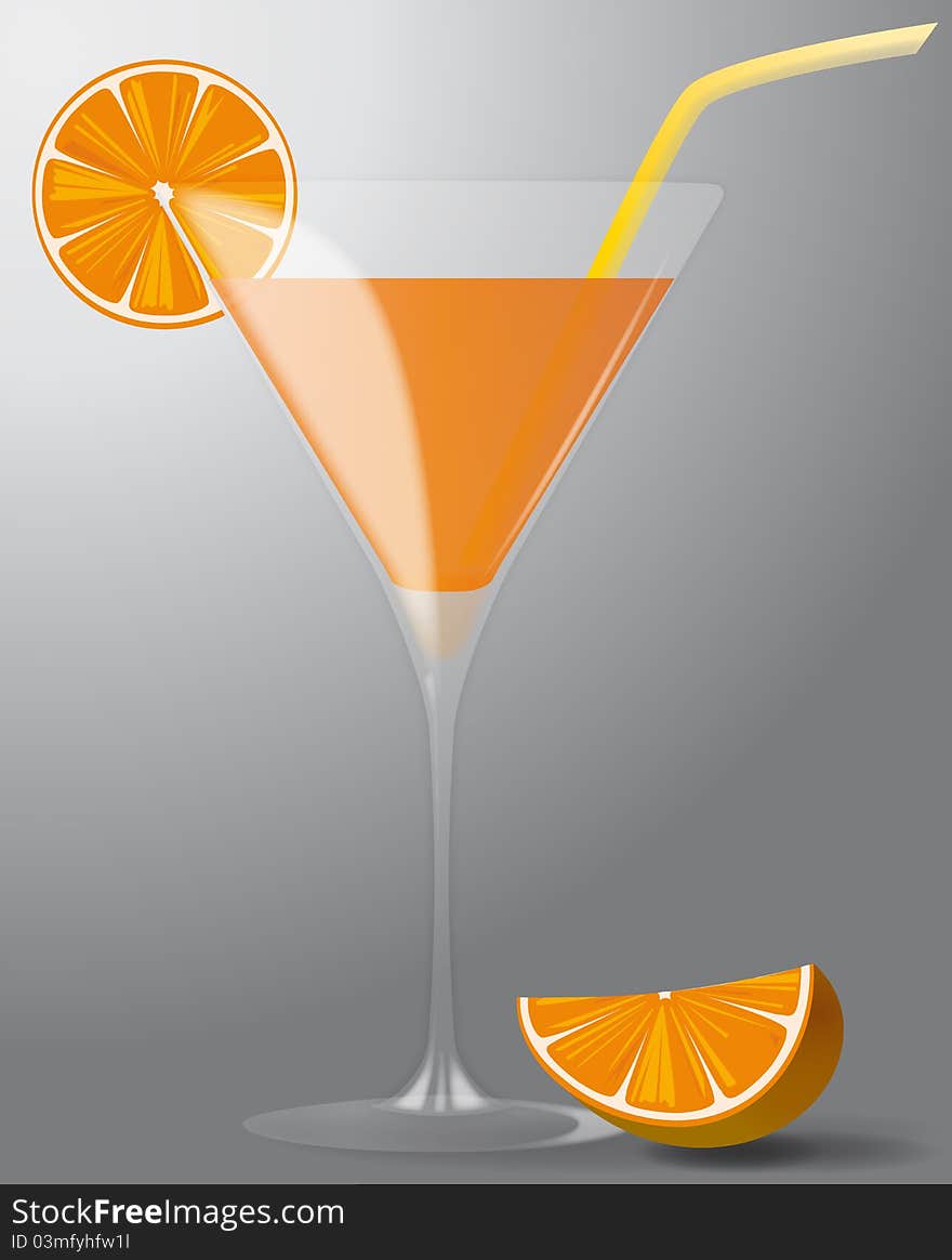 Cocktail with orange and straw