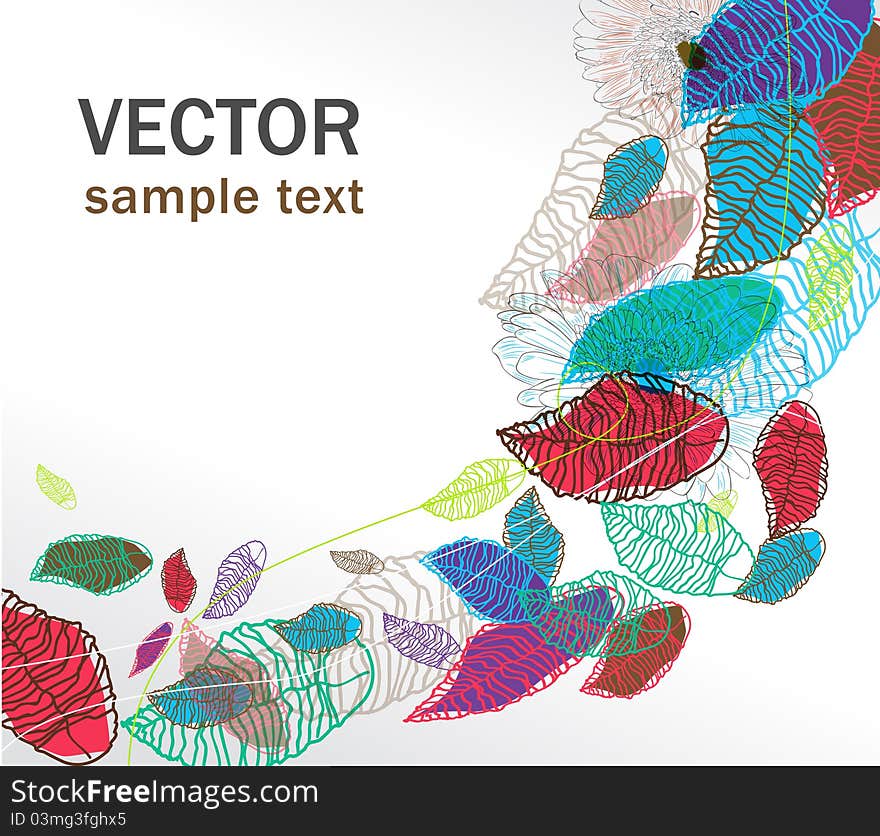 Vector background with multicolor drawing leafs. Vector background with multicolor drawing leafs