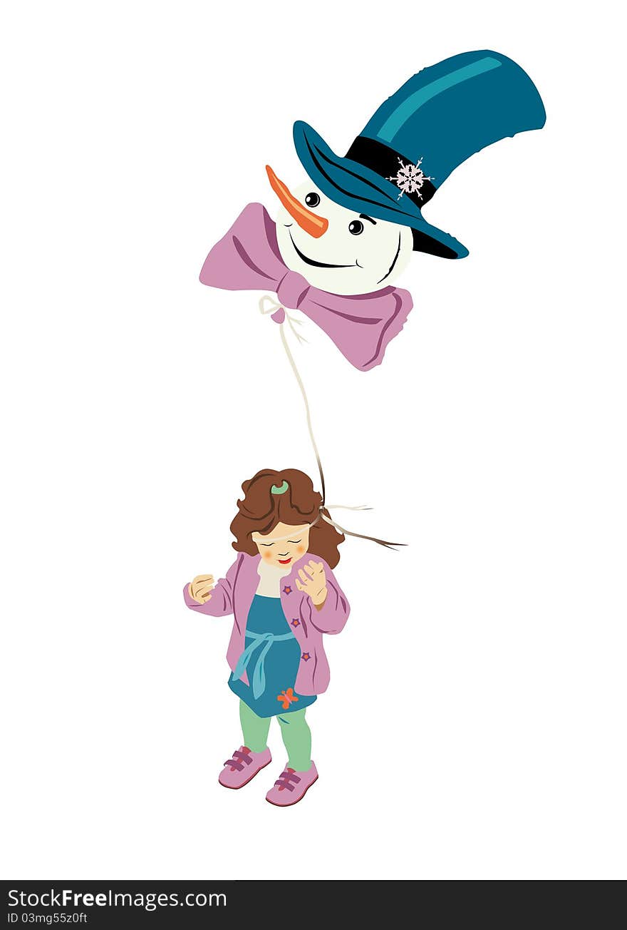 Girl with snowman-air-balloon