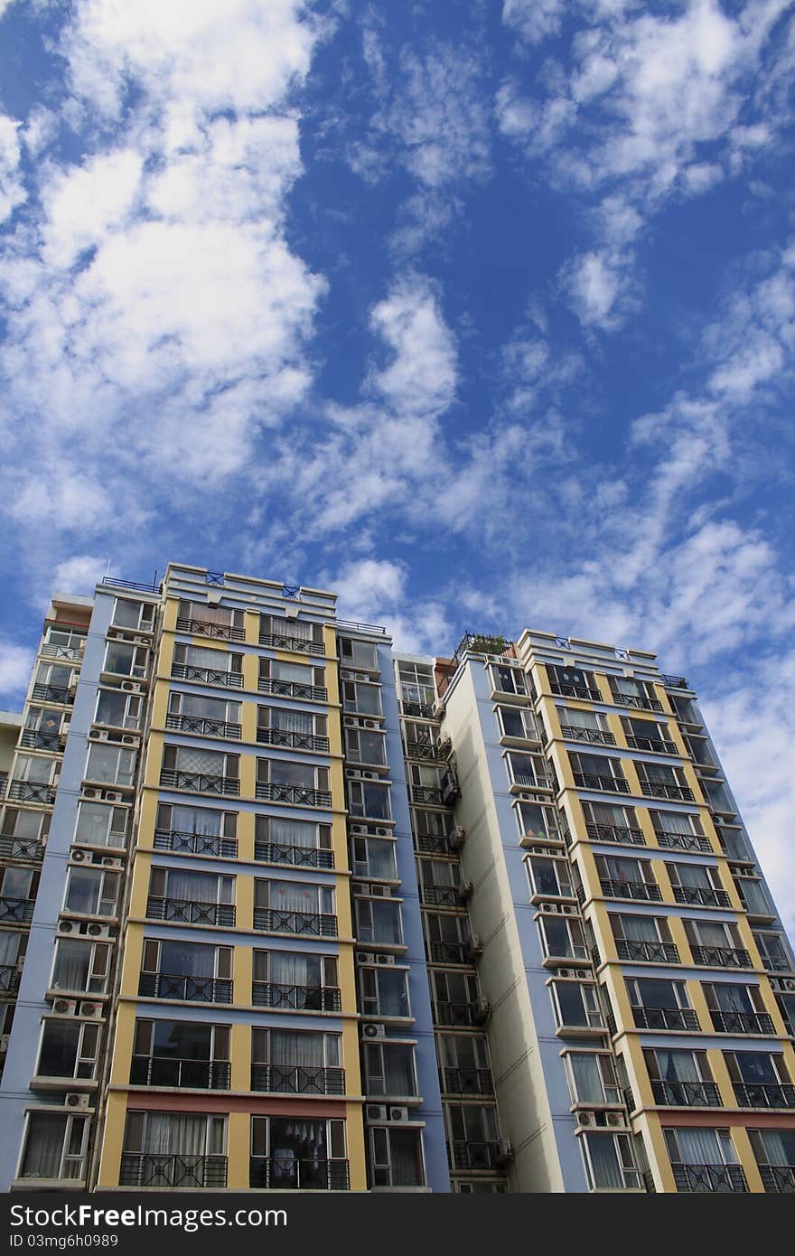 Buildings for residence with blue sky.