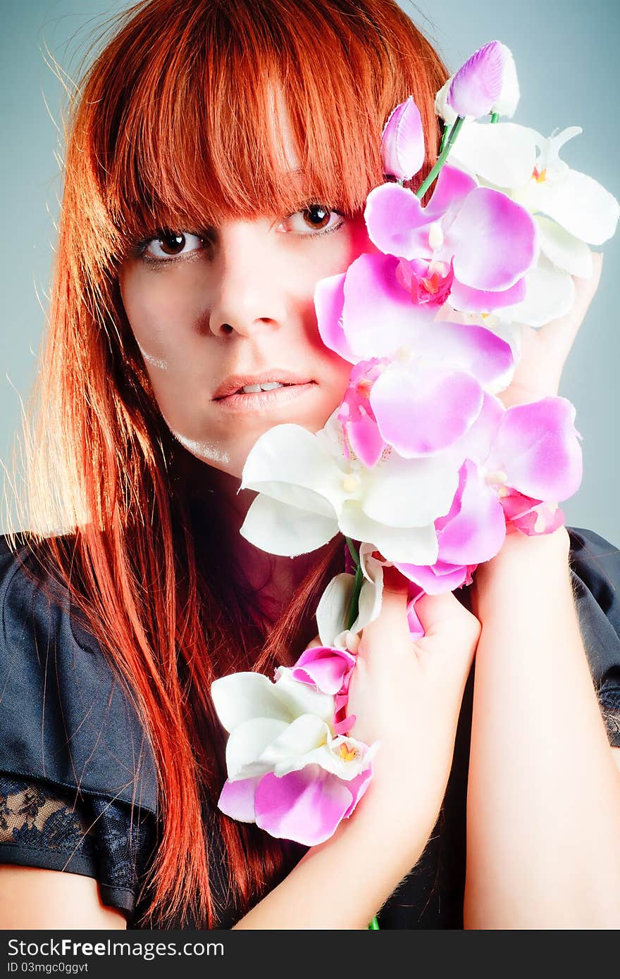 Beautiful Woman with Orchid flower