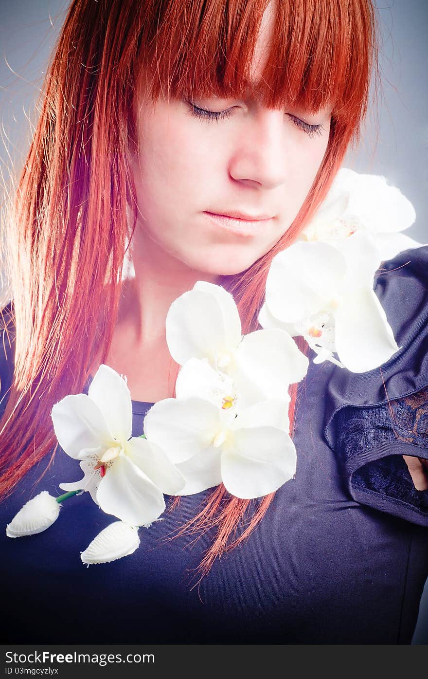 Beautiful Woman with Orchid flower