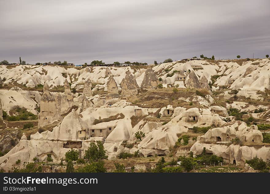 Goreme Cappadocia panorama under clouds