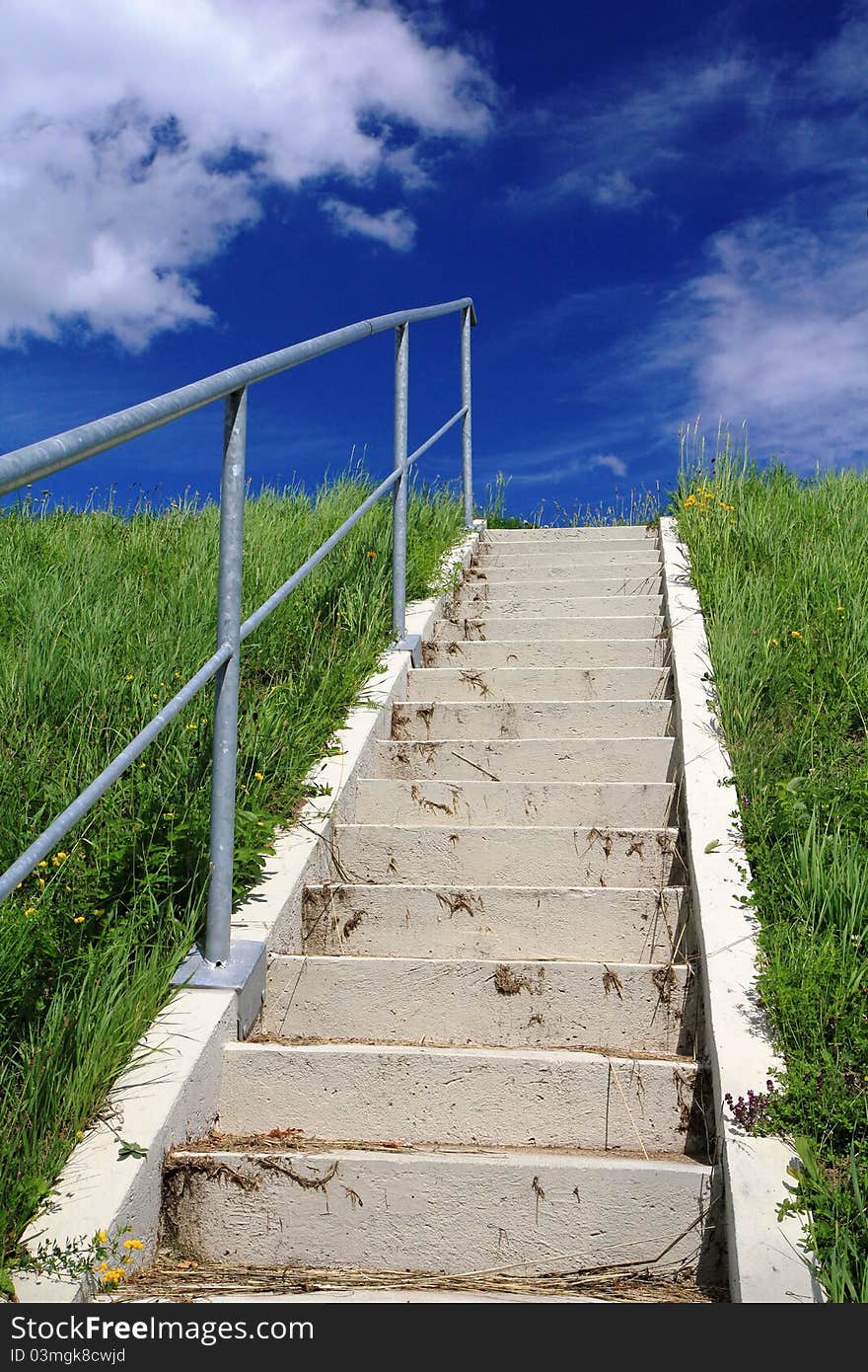 Stairway to heaven with blue sky and white clouds