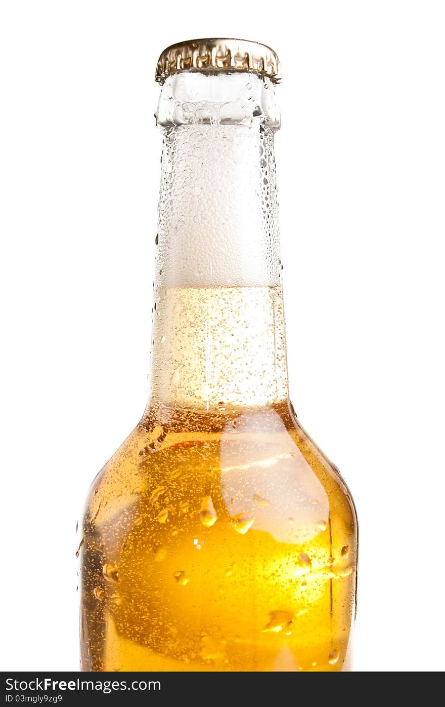 Cold bottle of beer with drops of water