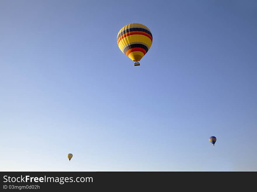 Three Hot Air Balloons Clear Blue Sky