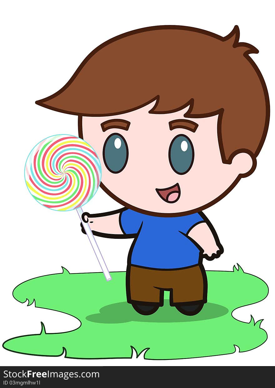 This is an illustration of a little boy and his candy. This is an illustration of a little boy and his candy