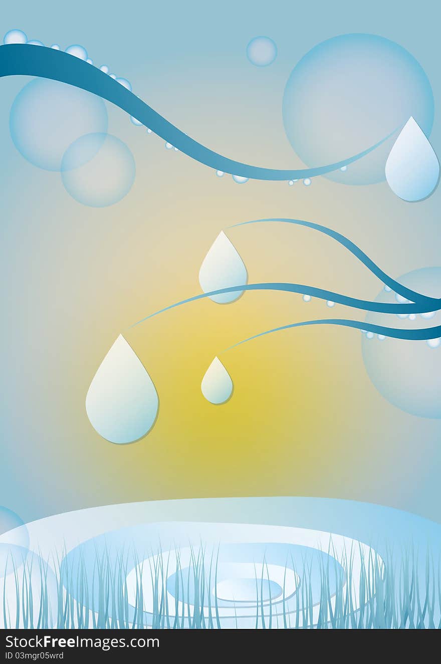 Morning dew and sunrise theme illustration.