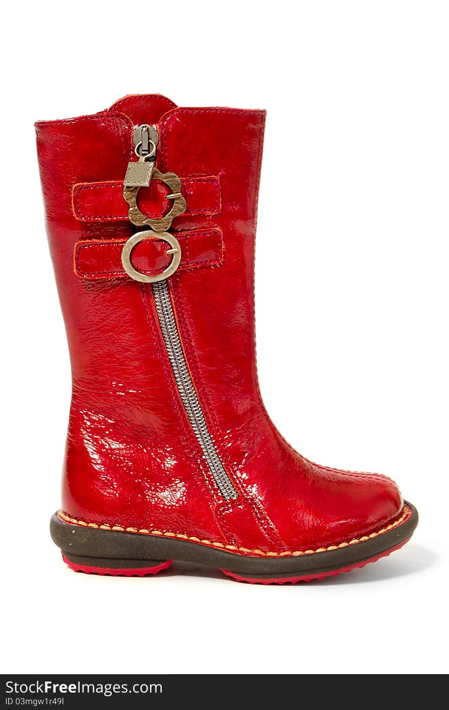 A red boot. Taken on a white background.