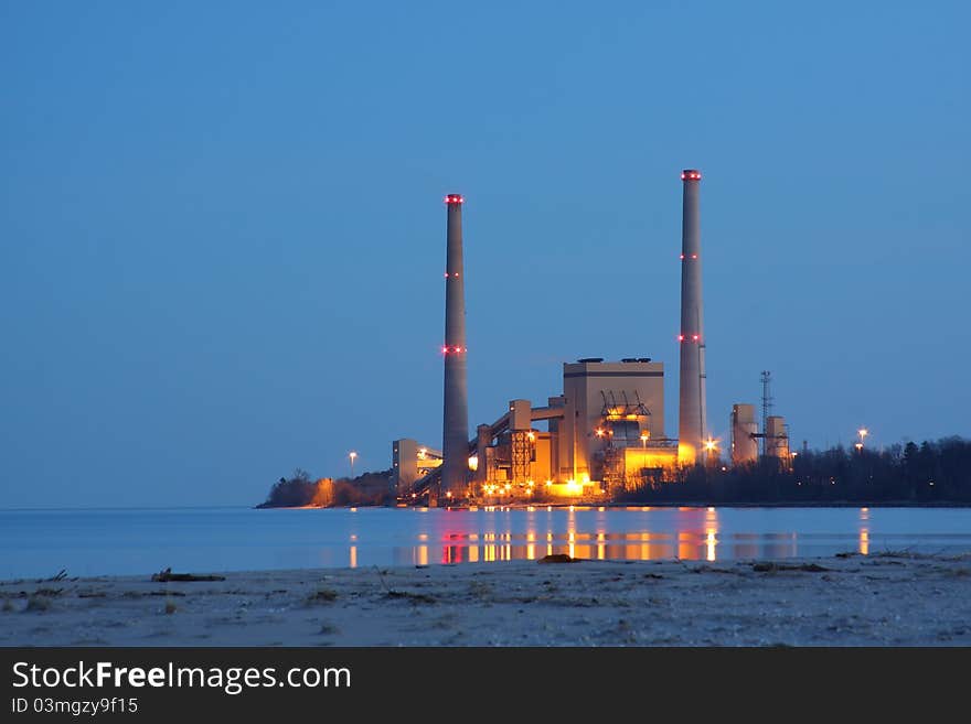 Coal-fired Power Plant By A Lake