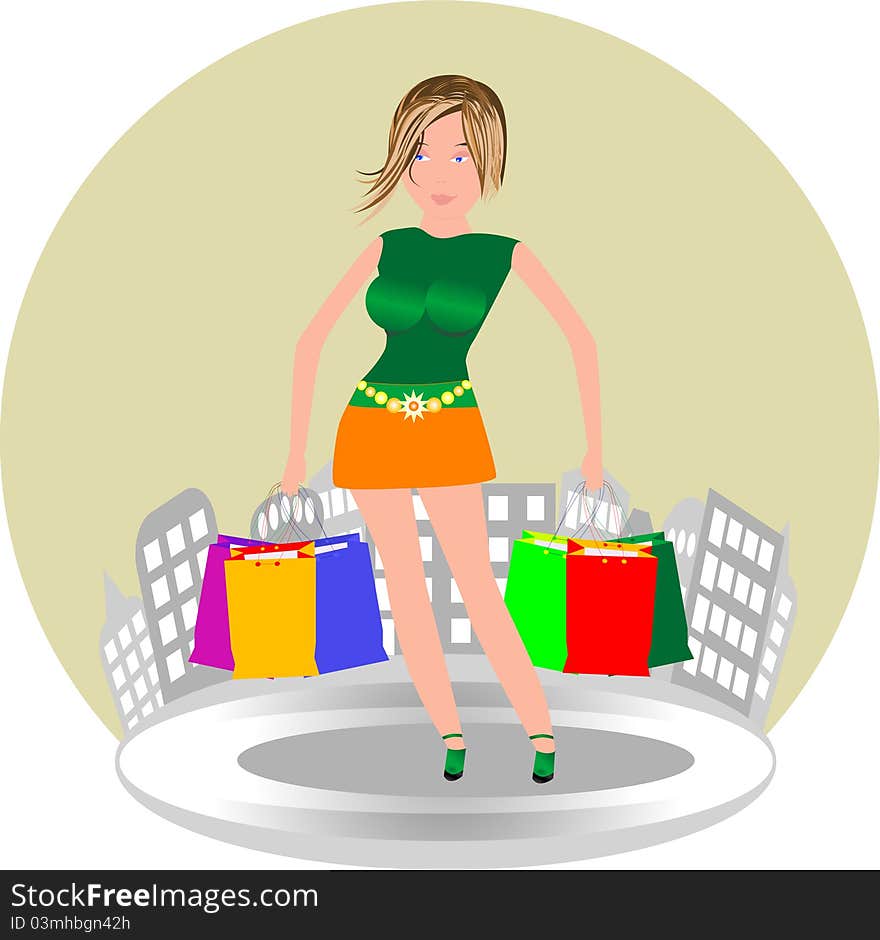 Cute Woman With Shopping Bags