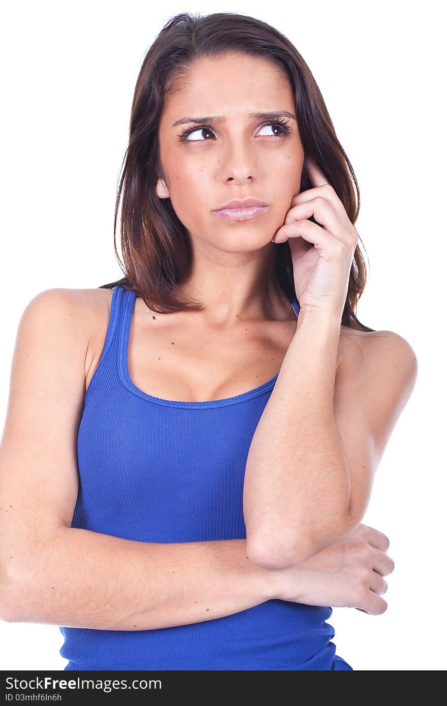 Woman thinking  and looking up