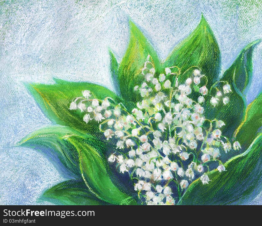 Pastel drawing of lily of the valley. Pastel drawing of lily of the valley