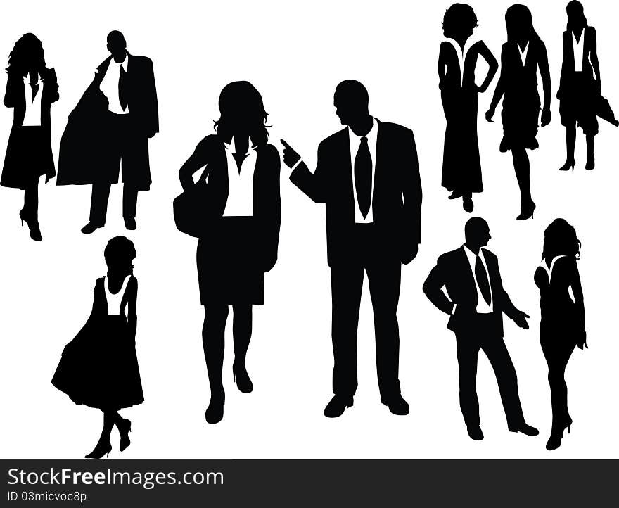 Business people silhouette isolated on white