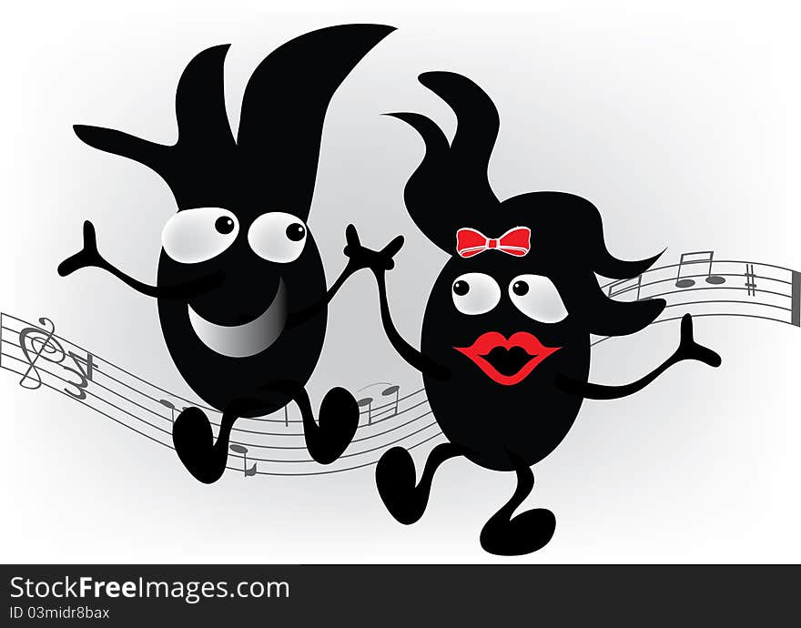 Illustration of funny cartoon with music note