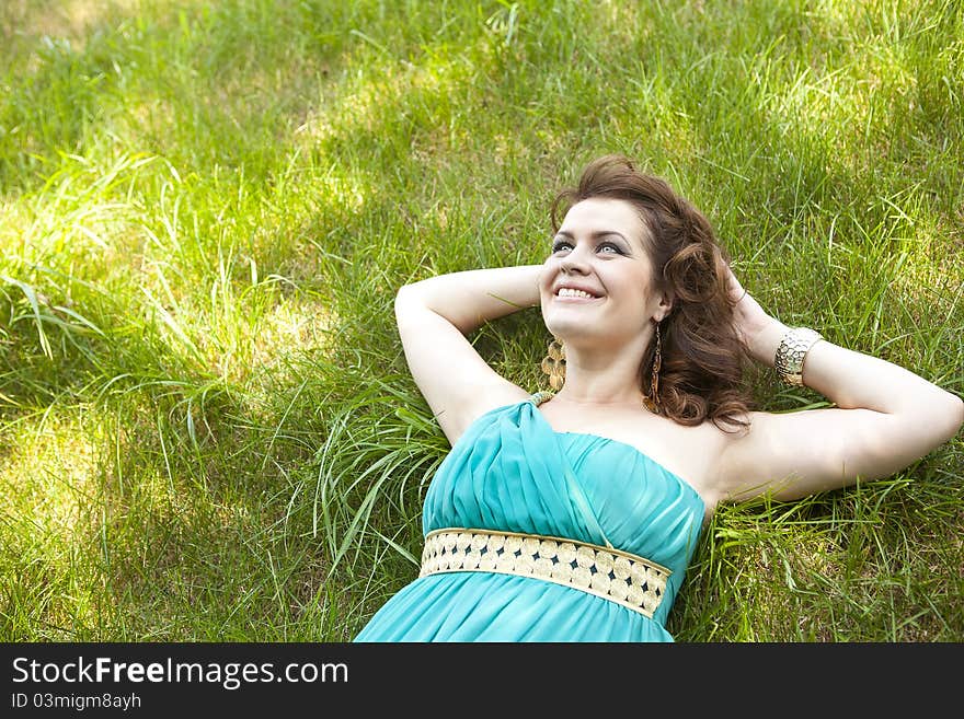 Beautiful girl in the blue walks. Beautiful girl in the blue walks