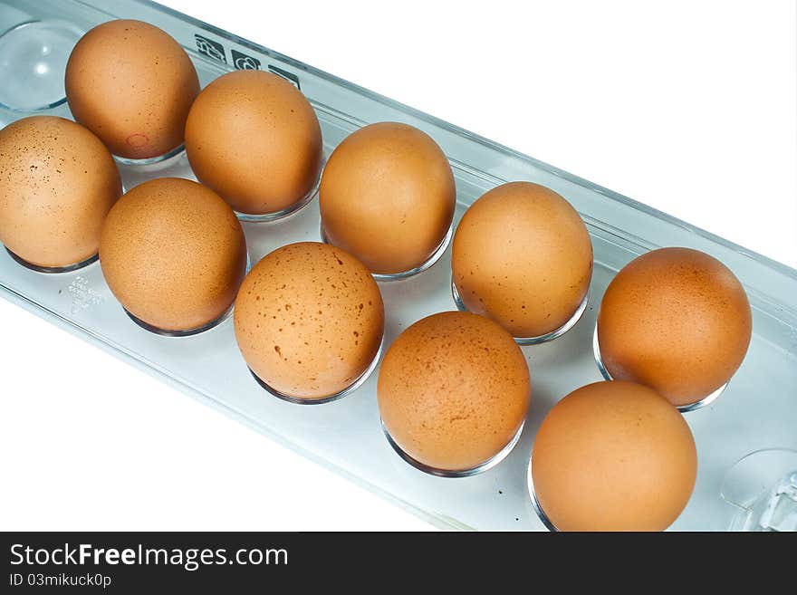 Eggs in the basket in a white background