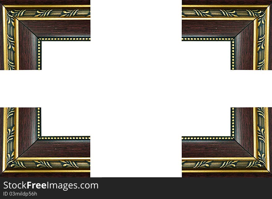 Traditional wood frame, gold stripes on a white background. Traditional wood frame, gold stripes on a white background.