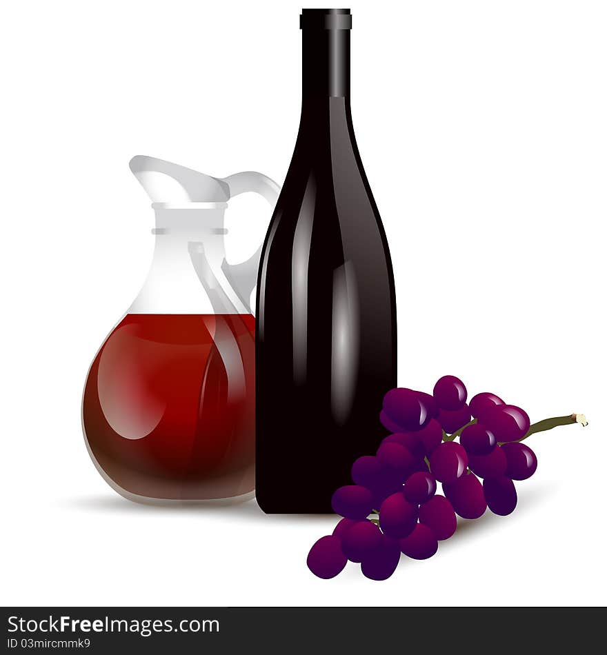 Red wine boottle and grape