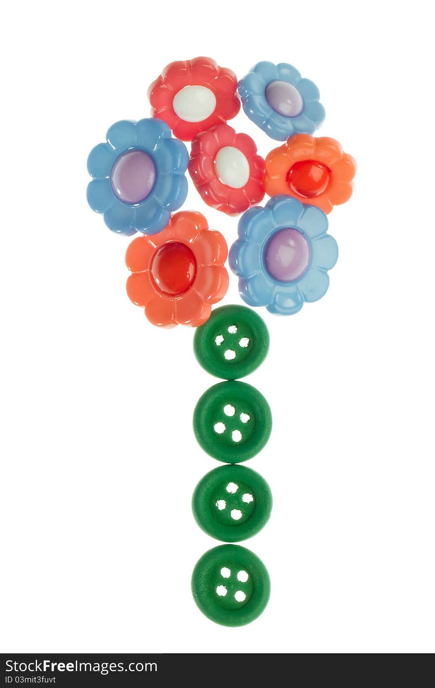 A bouquet of flowers made of sewing buttons. A bouquet of flowers made of sewing buttons