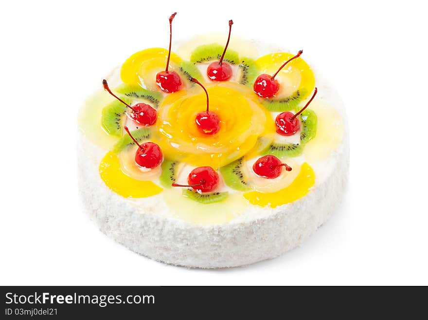 Fruit cake isolated on white