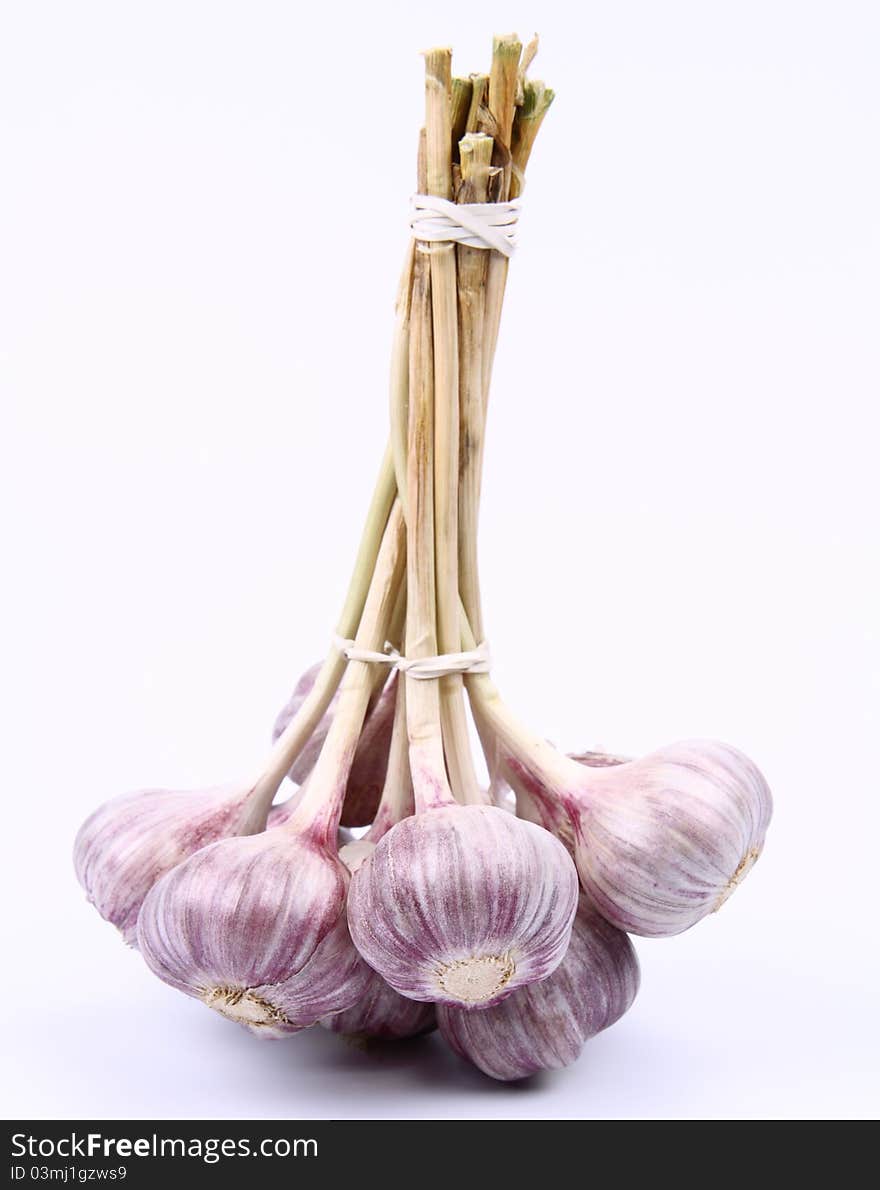 Bunch of garlic on a white background