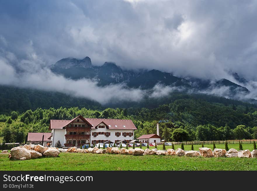 Beautiful mountain landscape near a chalet. Beautiful mountain landscape near a chalet