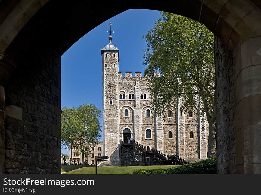 A view of the Royal White tower in the Tower of London. A view of the Royal White tower in the Tower of London