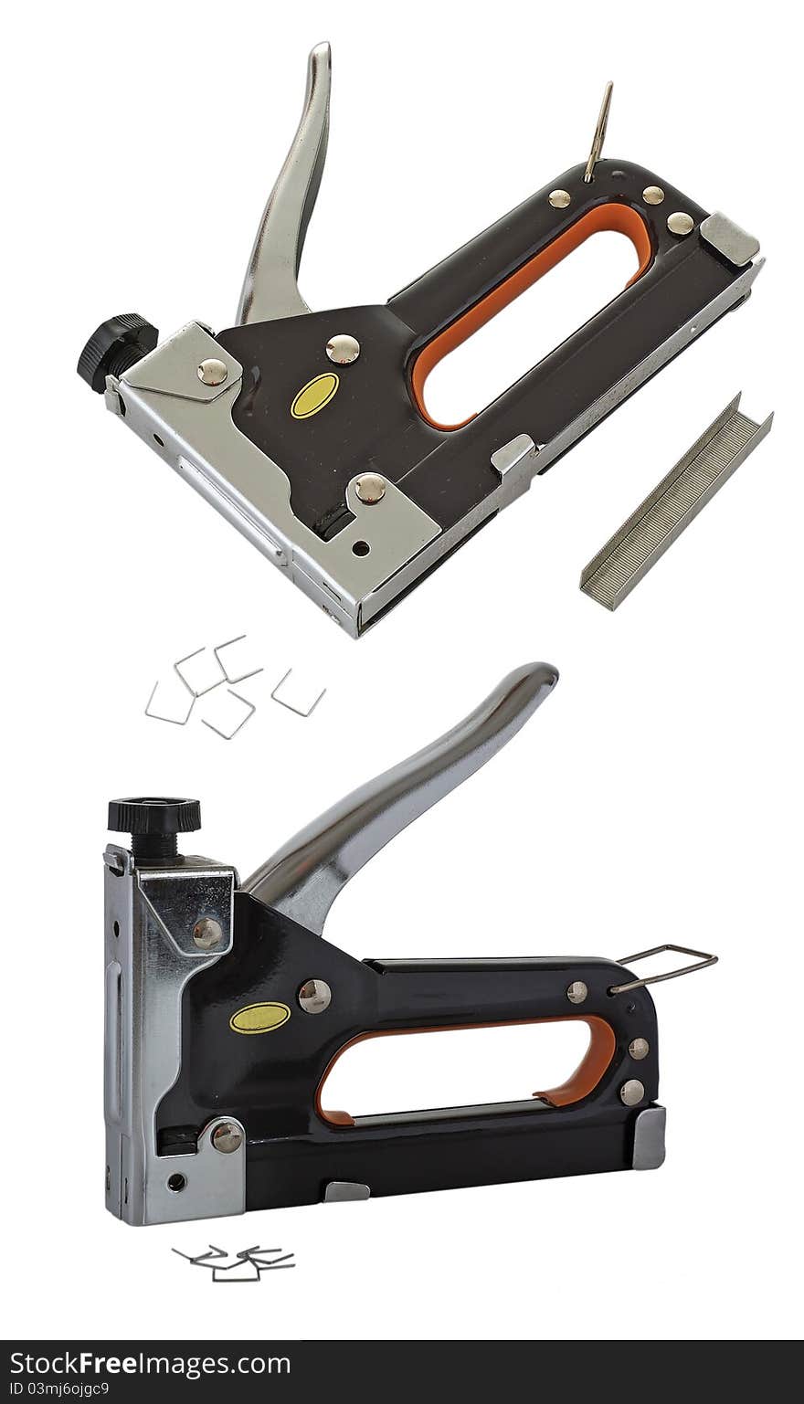 Image set stapler and clips on a white background