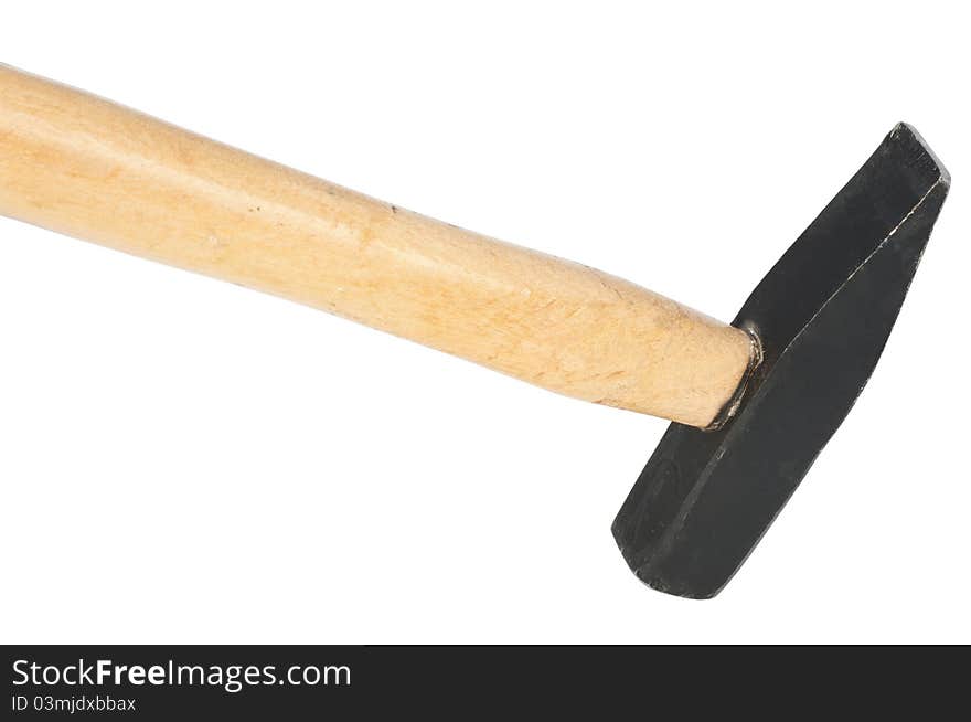 Hammer with the wooden handle on a white background