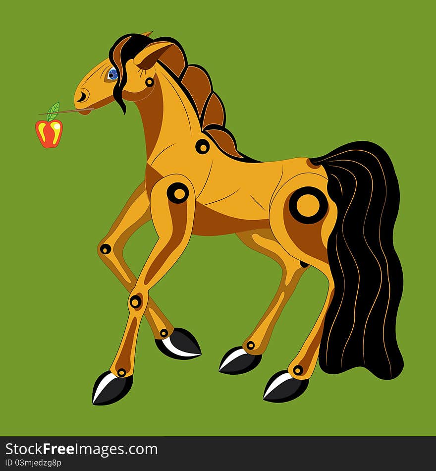 Horse with an apple. Vector.