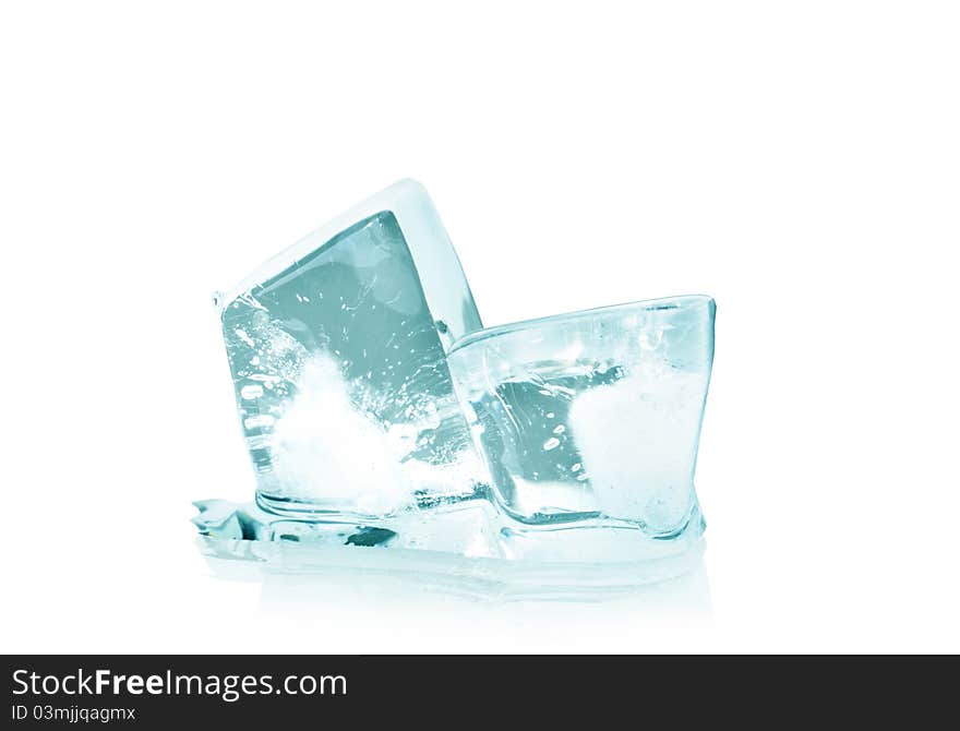 Ice cubes with reflection isolated on white