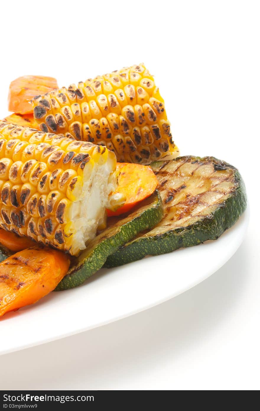 Grilled Carrot, Corn And Zucchini On Ð° Plate