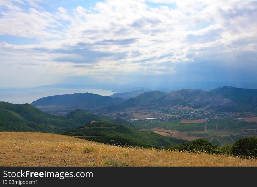 Summer landscape in the mountains before the storm