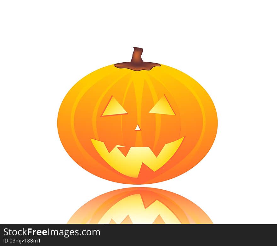 Halloween pumpkin with a pleasant face, and reflected light