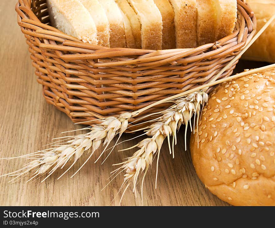 Bread in the basket on the table