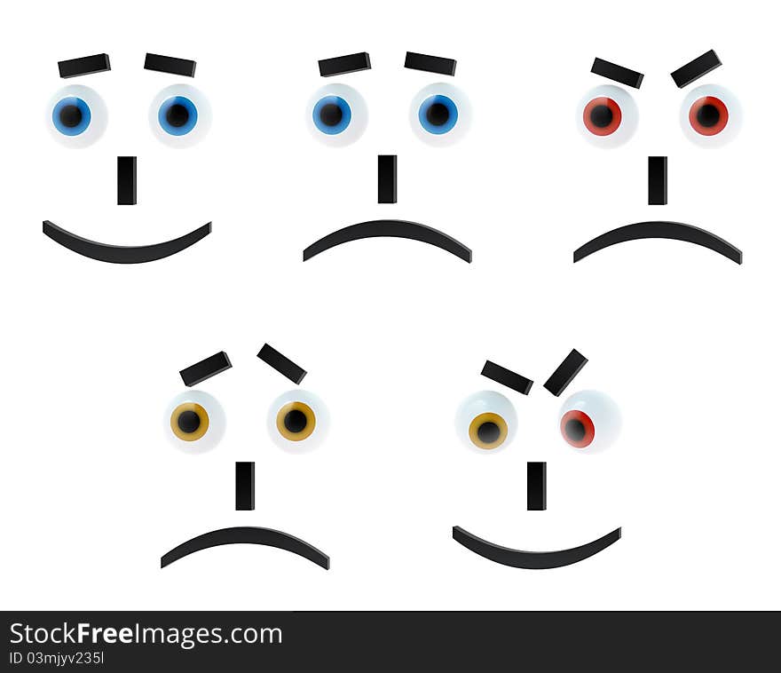 Set Of Five 3D-emoticons On White Background