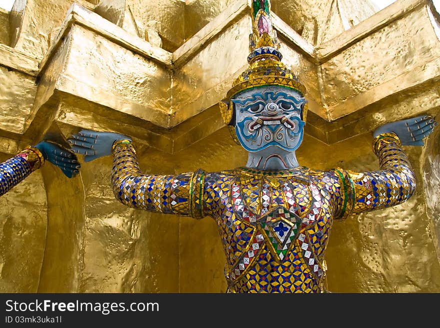 Giant Statues, at the Wat pha Kaew temple, Bangkok, Thailand